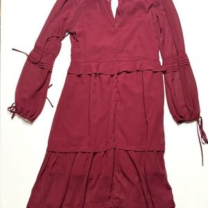 Gianni Bini  Burgundy Long Sleeve Tiered Smocked Dress Size Large